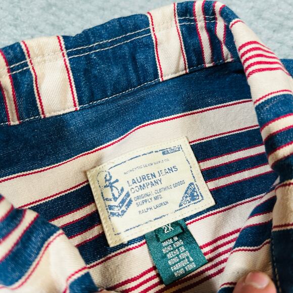 Vintage 1990s Lauren Jeans Company Red/Blue Denim Chore Jacket Wmns 2XL - Picture 4 of 8